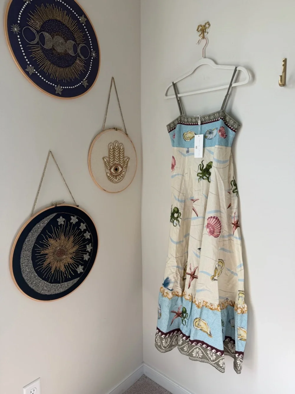 Caroline Constas cream ocean Sea Life Print linen sleeveless maxi dress - Picture 8 of 9
